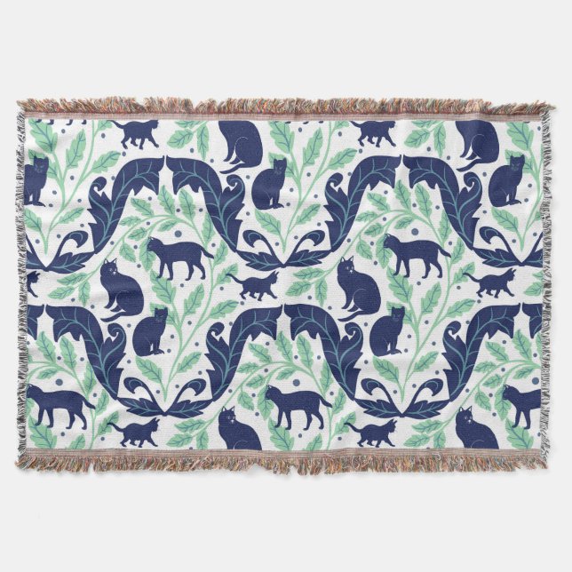 Cobertor Chinoiserie Blue Mint Preto-Gato-Quadrado (Frente)