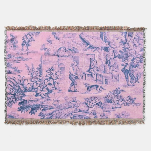 Cobertor Chinoiserie Russa Rococo - Toile Rosa Francês (Frente)