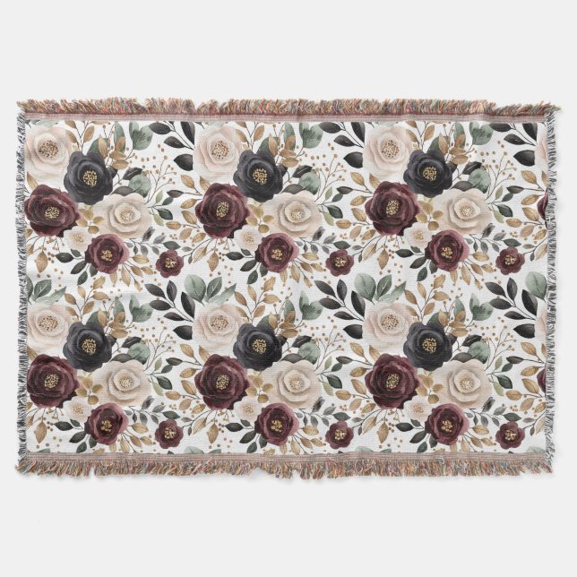 Cobertor Chique Floral Creme Burgundy  (Frente)