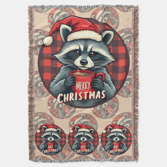 Cobertor Christmas Raccoon Cocoa Cheer (Frente Vertical)