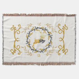 Cobertor Christmastime Deer with Wreath Yellow Cream