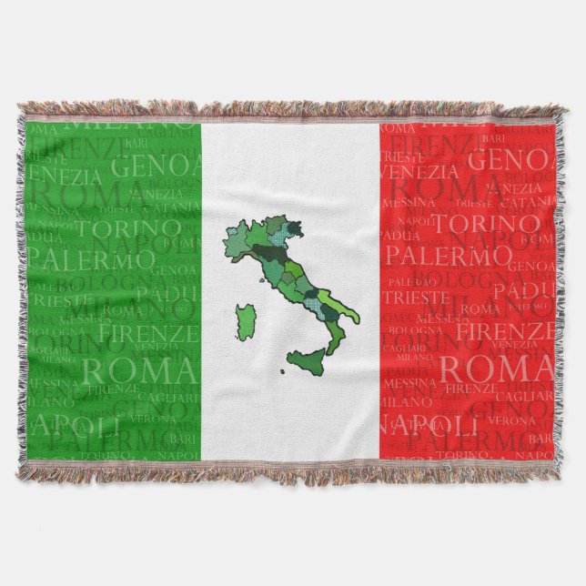 Cobertor Cidades, mapa, e bandeira de Italia (Frente)