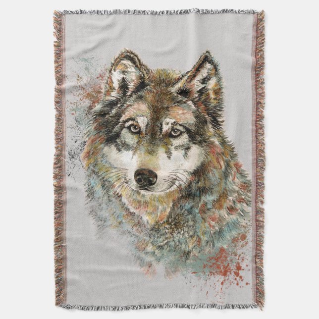 Cobertor Cinza de Aquarelas Wolf Animal Willife Nature Art (Frente Vertical)