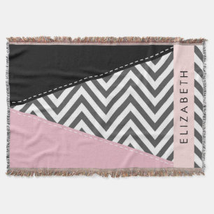 Cobertor Cinza Zigzag, Cinza Chevron, Rosa, Seu Nome