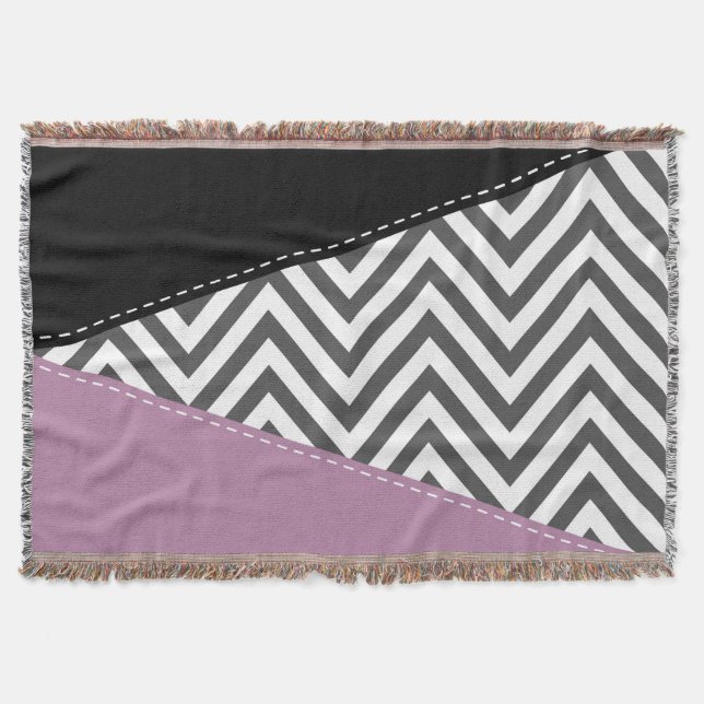 Cobertor Cinza Zigzag, Cinza Chevron, Zigzag Patterno, Roxo (Frente)