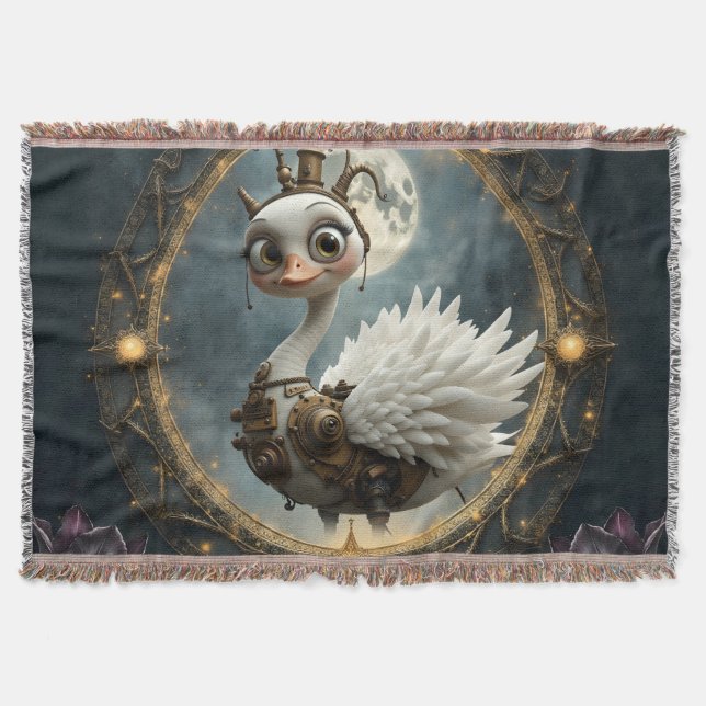 Cobertor Cisne Mecânico ao Luar – Guardião de Sonhos Curios (Frente)