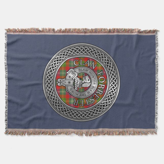 Cobertor Clan Forrester | Foster Crest & Tartan Knot (Frente)