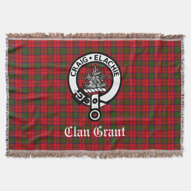 Cobertor Clan Grant Crest Crachá e Tartan (Frente)