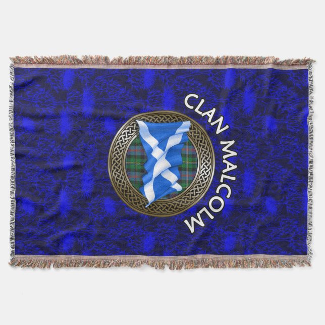 Cobertor Clan Malcolm Tartan Knot & Flag (Frente)