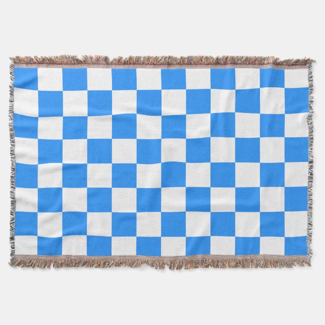 Cobertor Clássico Branco com Estilo de Quadrado Azul Brilha (Frente)