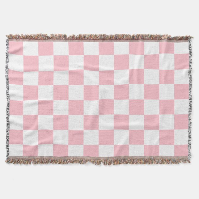 Cobertor Clássico Branco com Estilo Quadrado Rosa Claro (Frente)