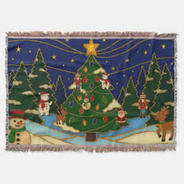Cobertor Cloisonne Art Whimsical Forest Classic Christmas