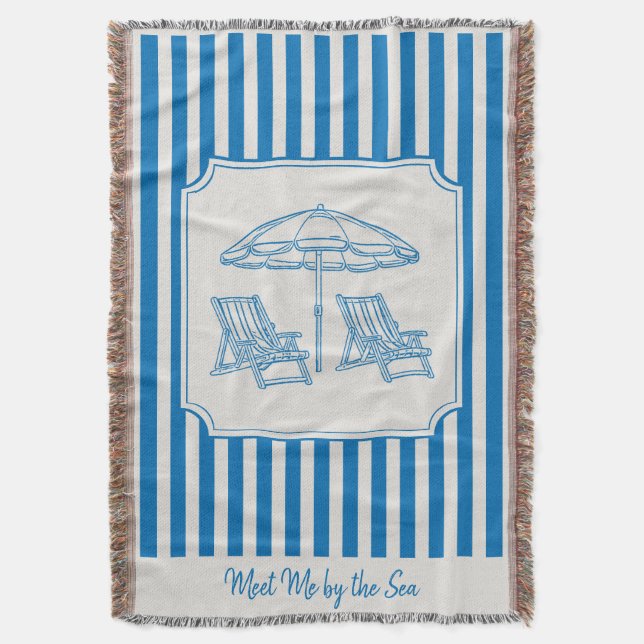 Cobertor Coastal Beach Vibes Blue Stripes (Frente Vertical)