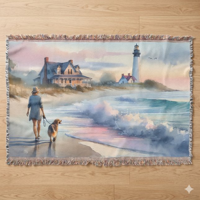Cobertor Coastal Walk to Lighthouse at Sunset (Coastal Walk to Lighthouse at Sunset Throw Blanket)