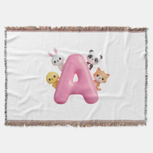Cobertor Cobertorzinho de Bebê Animais da Floresta com Letr (Frente)