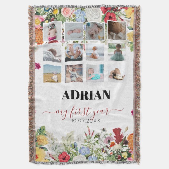 Cobertor Colagem de Fotografias do Primeiro Ano Floral Gard (Frente Vertical)