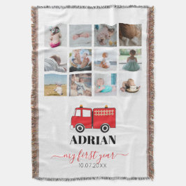 Cobertor Colagem de Fotos do Red Fire Truck Baby First Year