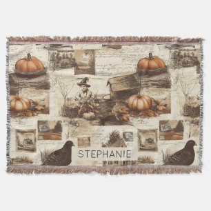 Cobertor Colagem de outono de Vintage   Ephemera Rustic Sep