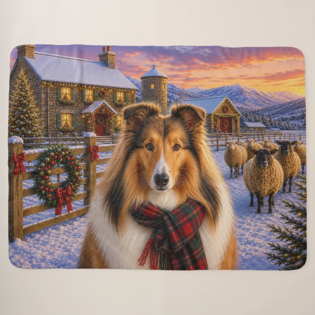 Cobertor Collie Holiday Sherpa (Frente (Horizontal))