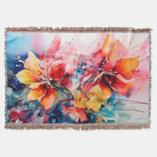 Cobertor Colorful Watercolor Flowers Vibrant Art