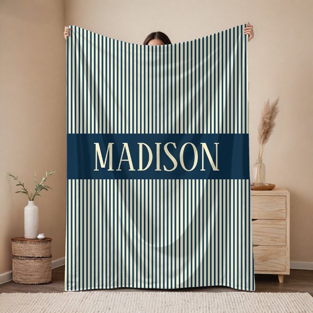 Cobertor com Listras e Nome Personalizado Presente (Personalized Striped Blanket Gift for Her and Family, Custom Name Stripes Blanket Baby Shower Gift)
