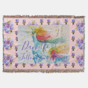 Cobertor com Nome de Menina Floral Rosa em Aquarel