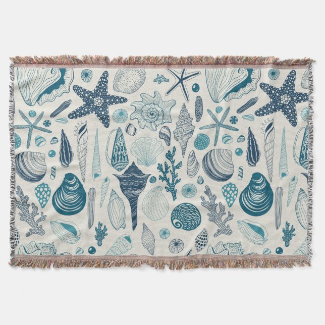 Cobertor Conchas marítimas em branco (Frente)
