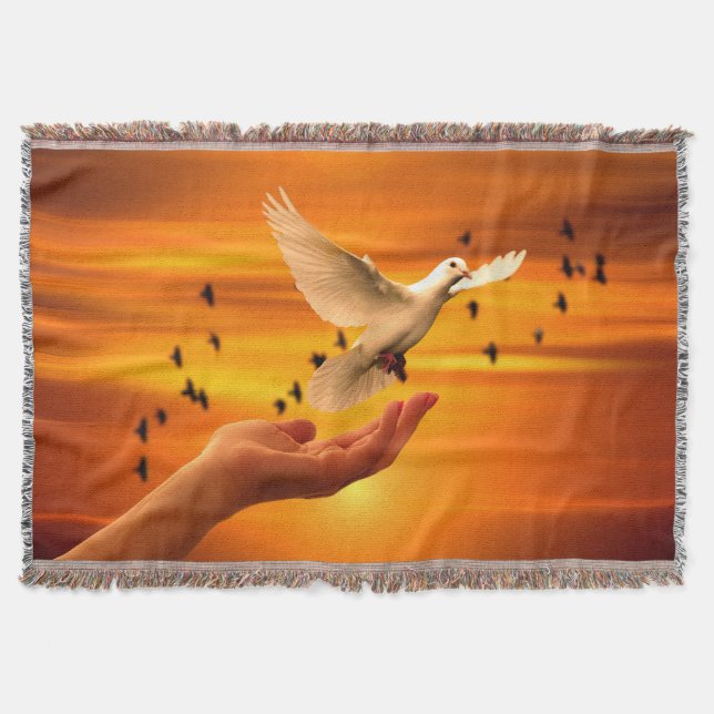 Cobertor Confie em Deus com a Dove na Mão (Frente)