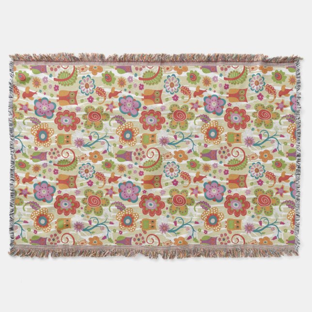 Cobertor Cor floral e coruja (Frente)