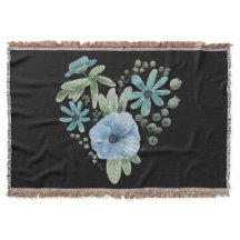 Coração Floral Azul e Verde em Aquarela