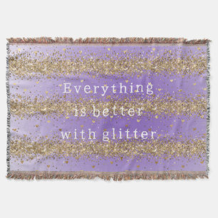 Cobertor Corações de Ouro Brilham Citação de Glitter Roxo