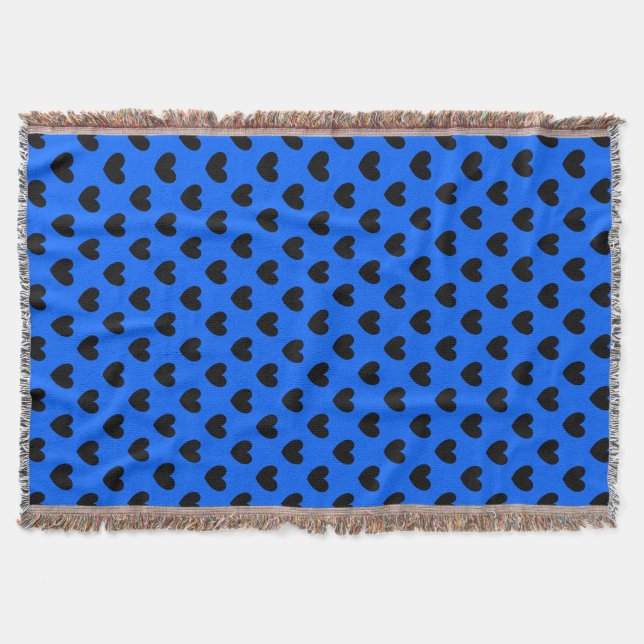 Cobertor Corações de polca pretos em azul (Frente)