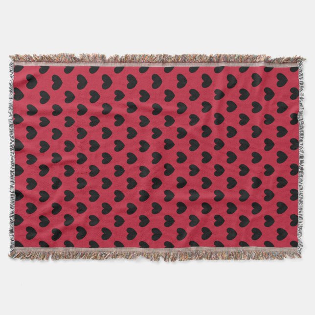 Cobertor Corações de polca pretos em vermelho (Frente)