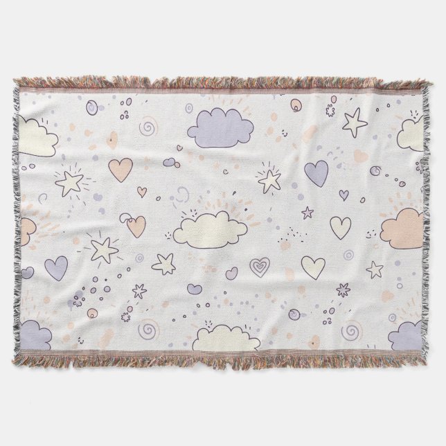 Cobertor Corações Pastéis e Nuvens Sonho de Aquarela (7) (Frente)
