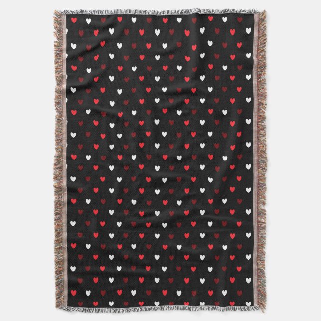 Cobertor Corações vermelhos e brancos em preto (Frente Vertical)