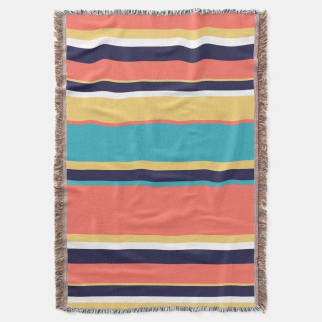 Cobertor Coral vivo, listras azuis e amarelas (Frente Vertical)