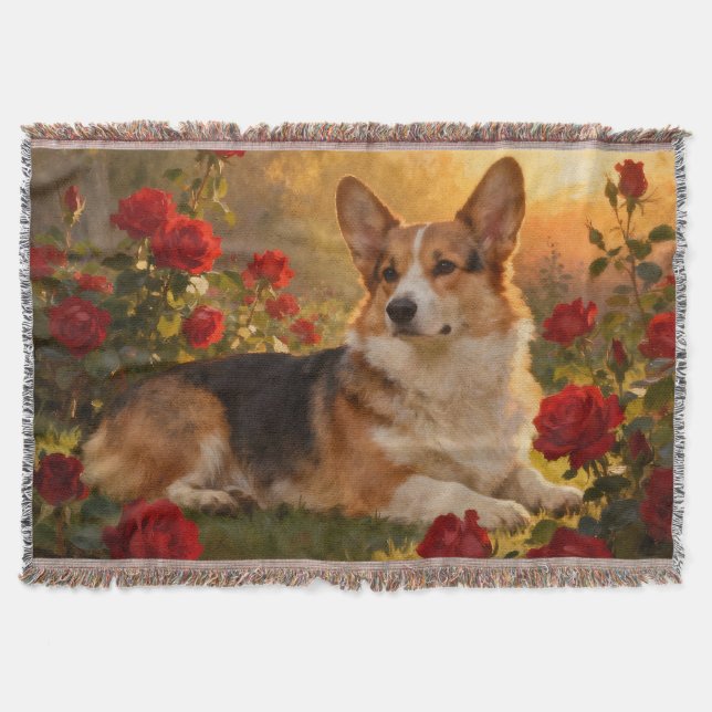 Cobertor Corgi nas Rosas VI (Frente)