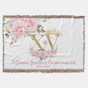 Cobertor Coroa Floral Cor-de-Rosa XV QUINCEAÑERA Quince Kee
