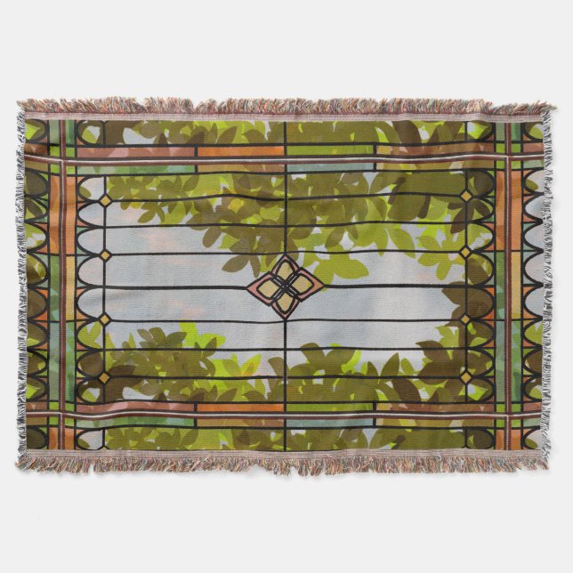 Cobertor Cortina de janela com vitral de jardim vitoriano (Frente)