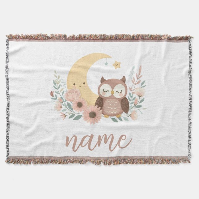 Cobertor Coruja-bebê bonita com lua (Frente)