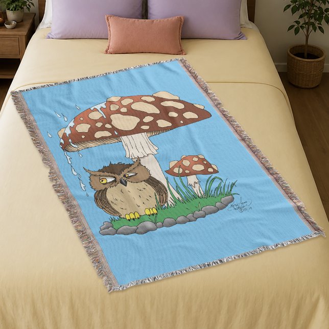 Cobertor Coruja Caprichosa Cogumelo Chuva Azul (Criador carregado)