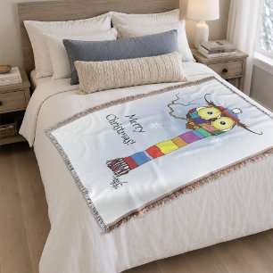 Cobertor Coruja de Inverno Fofa com Cachecol e Chapéu Arco-