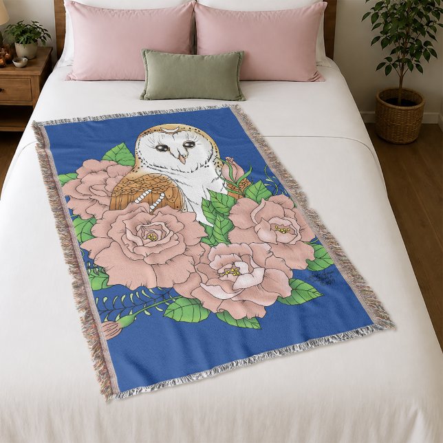 Cobertor Coruja Marrom Elegante Azul Flores Rosa Vintage (Criador carregado)
