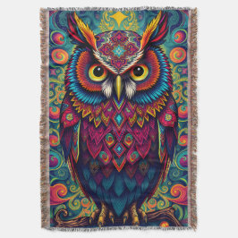 Cobertor 🌈 Coruja Psicodélica Confortável – Arte Boho de A