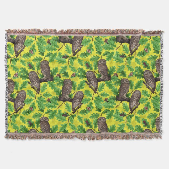 Cobertor Corujas na Floresta em amarelo limão (Frente)