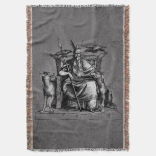 Cobertor Corvos de Odin em seu trono de pedra mitologia vik