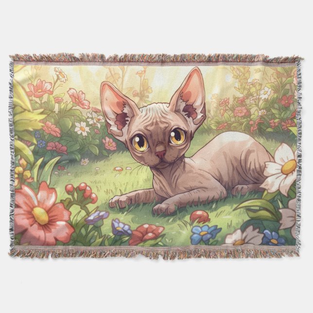 Cobertor “Cozy Garden Sphynx" Cute Sphynx Cat (Frente)