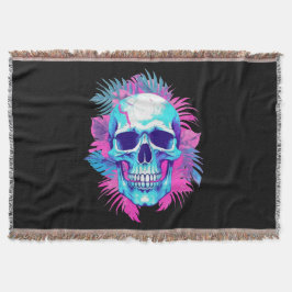 Cobertor Crânio Floral em Estilo Vaporwave