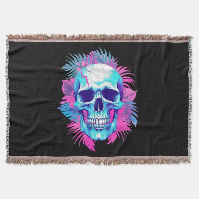 Cobertor Crânio Floral em Estilo Vaporwave (Frente)