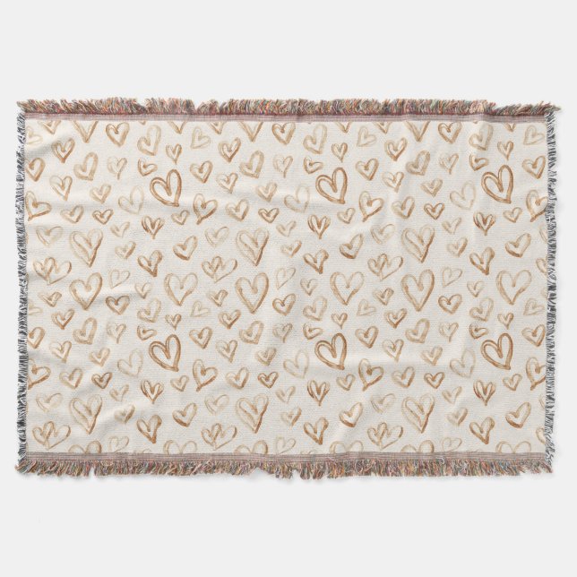 Cobertor Cream Brown Hearts Valentine's Day Love (Frente)